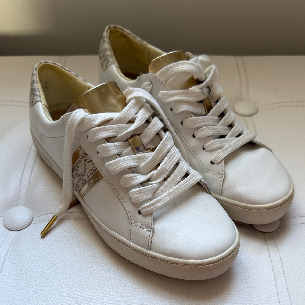 Michael Kors White and Gold Sneakers